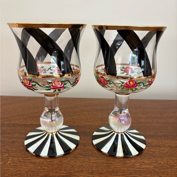 MacKenzie-Childs Black and Gold Goblets - Picture 1 of 4